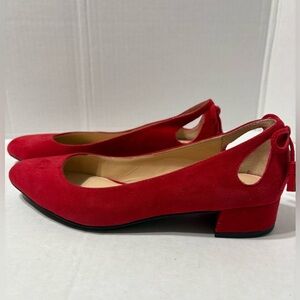 Sacha London Red Suede Leather Handmade Slip On Shoes. Cut-Out Detail & Bows.